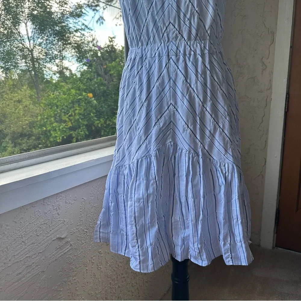 NWT Rebecca Taylor Striped Linen Halter Neck Size S Blue & White Mid Thigh Dress - Picture 7 of 16